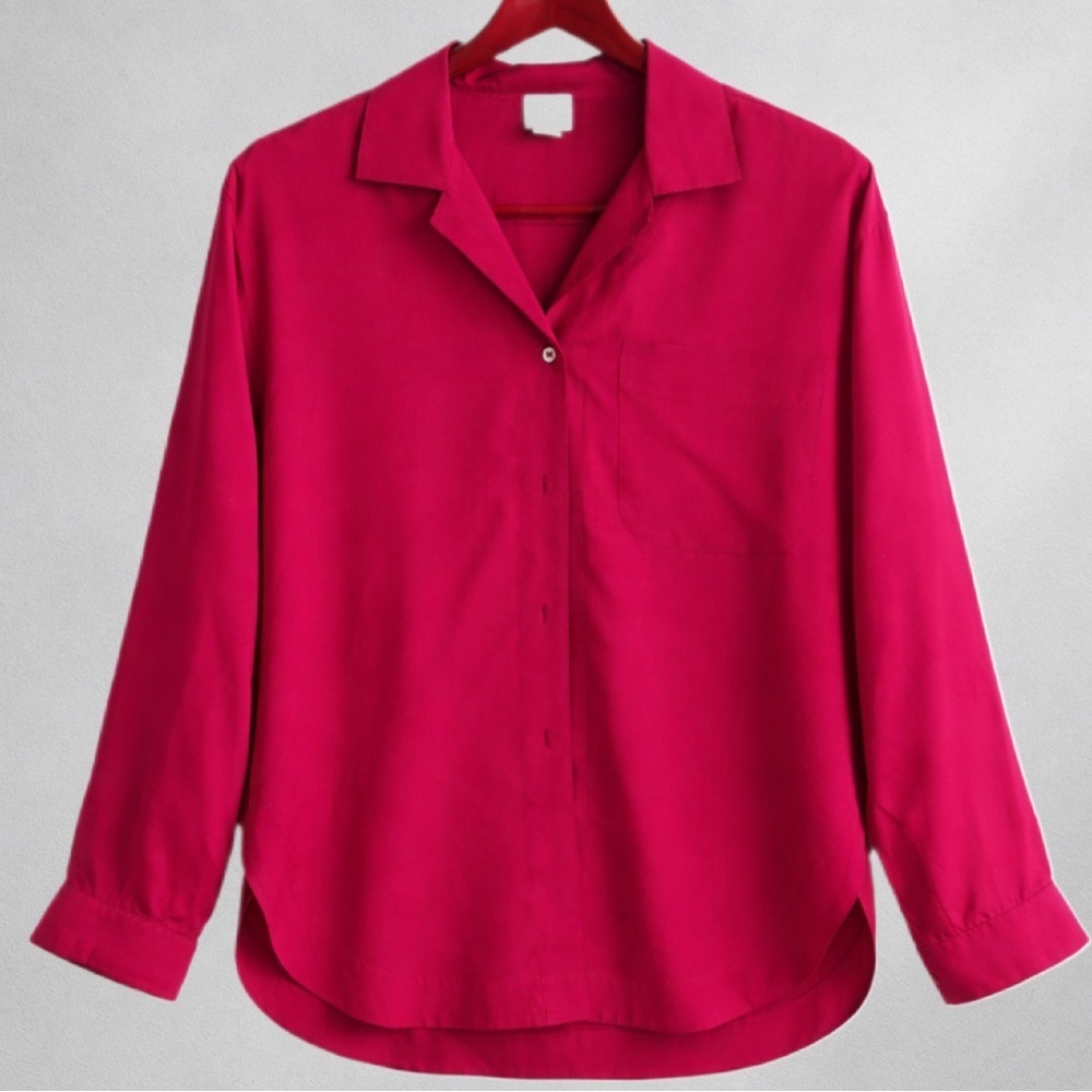 Michelle Michaels Silk Blouse Women M L Pink Button Front Hong Kong Vtg